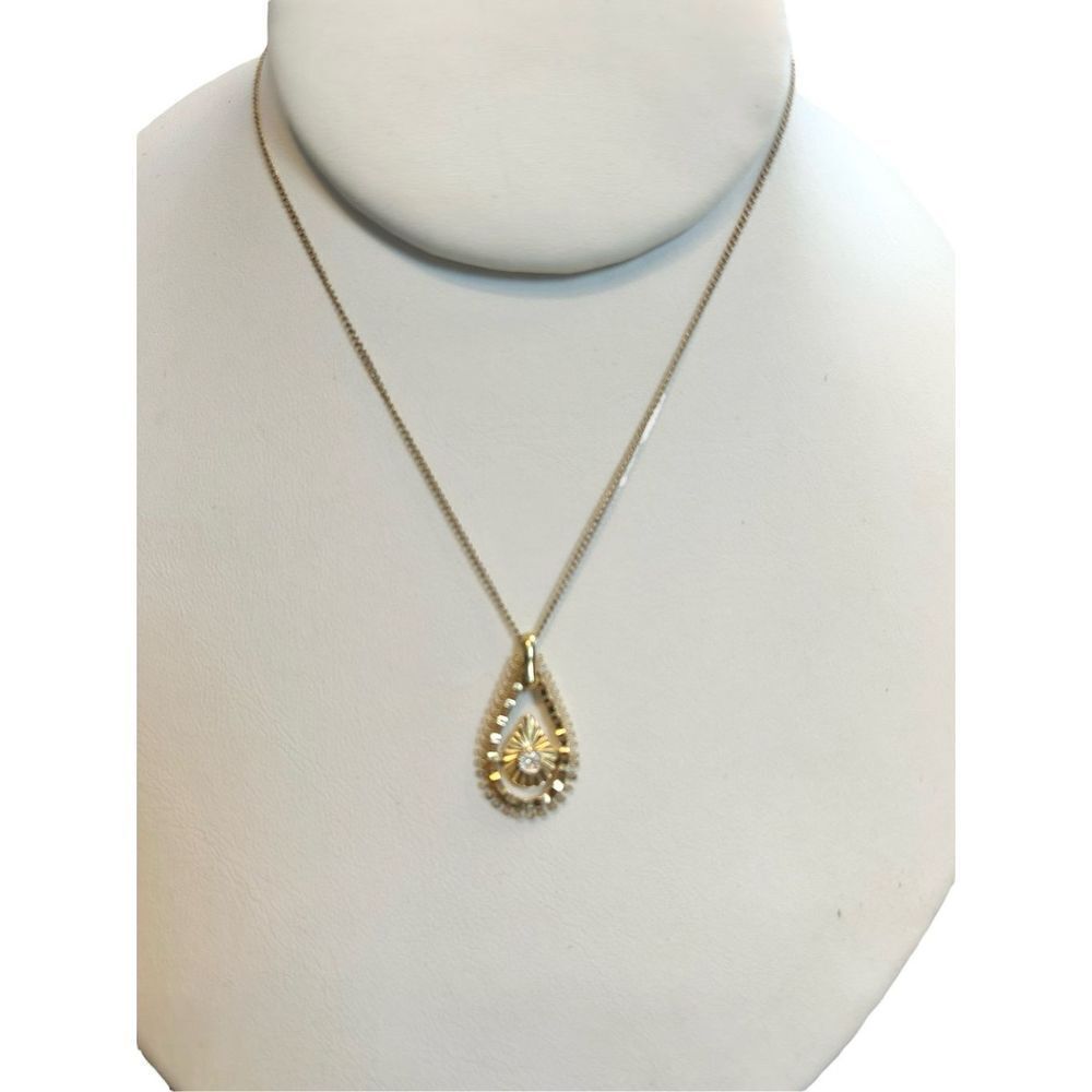 DCE signed pendant gold necklace diamond chip teardrop pendant